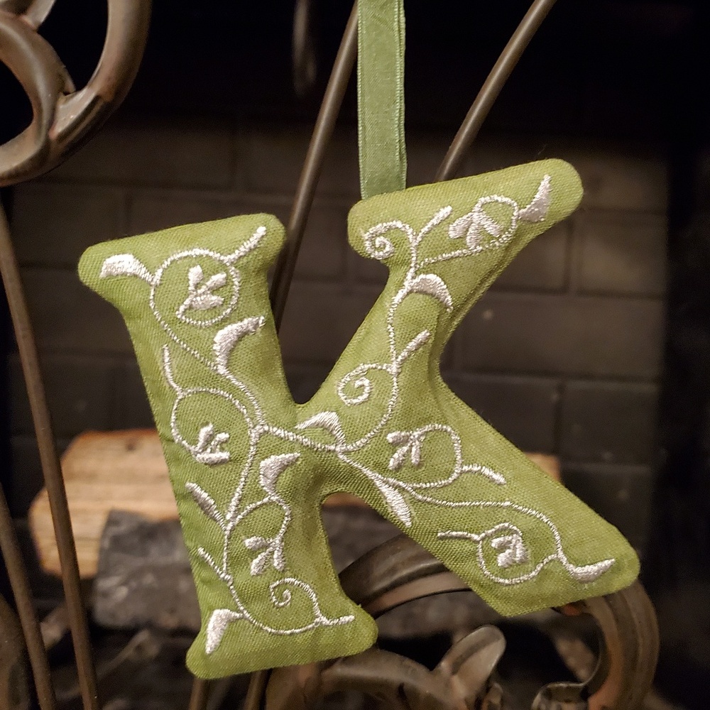 Hand Embroidered Letter Ornament- "K"